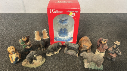 Waltham Westminster Chime Procelain Base And Dial, And Bear And Mose Figurs