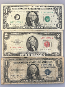 $2 Red Seal Note, Silver Certificate, and Scarce Barr Note