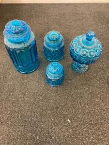 Set Of Blue Glass Jars