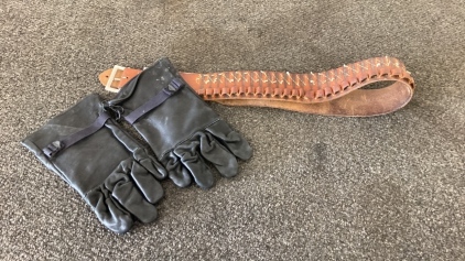 Leather Ammo Belt And Gloves