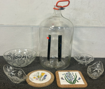 Glass Big Alcohol Bottle, Glassware, Portmeririon Round Placements