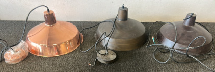 Copper Hanging Lamp, (2) Brown Hanging Lamp,