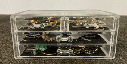 Clear Jewelry Box & Assorted Jewelry