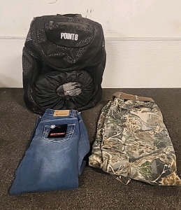 Point 3 Backpack... Cabelas Camo Pants size 36... Girls Jeans