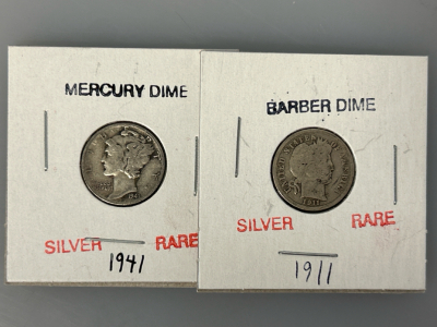 1941 Mercury Dime and 1911 Barber Dime