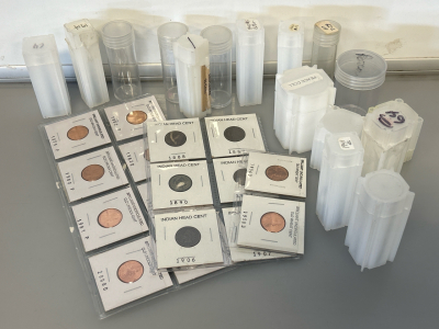 Vintage Pennies and Coin Storage Containers
