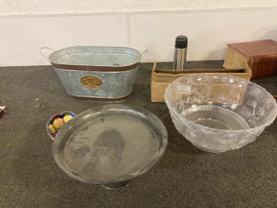 Large Dishes and Decorative Metal Basket