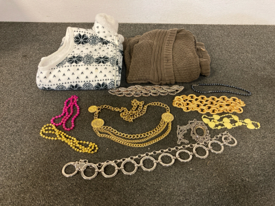 (2) Sweaters & Assorted Jewelry