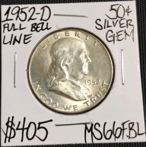 1952-D MS66FBL Full Bell Line Silver Half Dollar