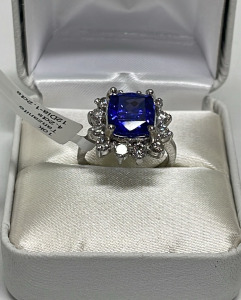 4.20ct. Cushion Cut And Faceted Natural Tanzanite And 1.20ct. Diamond 10k White Gold Ladies Ring Size 6 (Estimated Value $9,311.00)