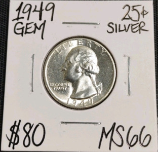 1949 MS66 Gem Silver Washington Quarter