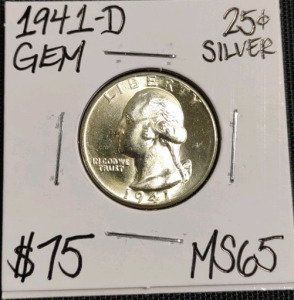 1941-D MS65 Gem Silver Washington Quarter