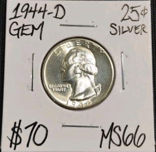 1944-D MS66 Gem Silver Washington Quarter