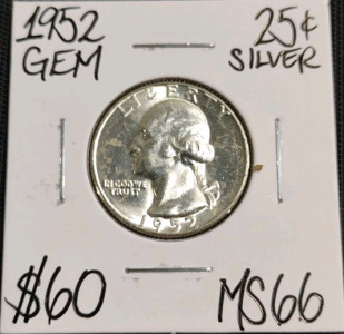 1952 MS66 Gem Silver Washington Quarter