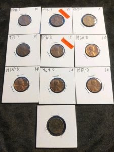 10) Pennies 1907-1981, 1942 and 1956 Mint Error, 1907 Liberty Penny
