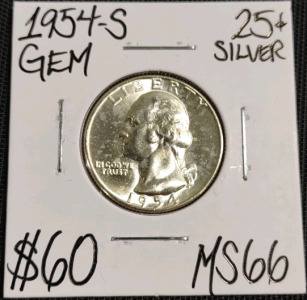 1954-S MS66 Gem Silver Washington Quarter