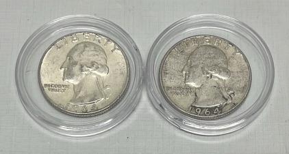 (2) 90% Silver Washington Quarters Dated 1964