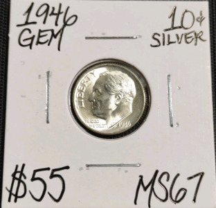 1946 MS67 Gem Silver 1st Year Roosevelt Dime