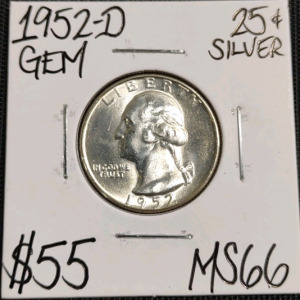 1952-D MS66 Gem Silver Washington Quarter