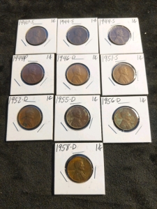 10) Pennies 1940-1958 D,S,P Series