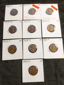 10) Pennies 1948-1980, 1955 and 1957 Mint Error