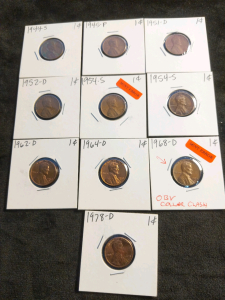 10) Pennies 1944-1978, 1954 and 1968 Mint Error