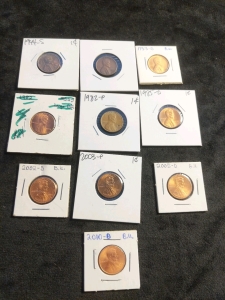 10) Pennies 1944-2010, 1982 Large Date