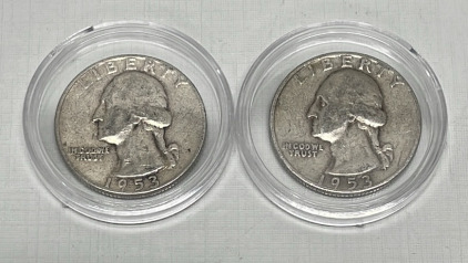 (2) 90% Silver Washington Quarters Dated 1953