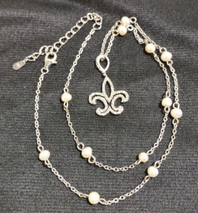 10" Fleur de Lis Necklace ~ Pearl & .925 Sterling Silver