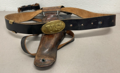 Sam Brown U.S. Brass Buckle Leather Shoulder Strap Holster Ammo Pouch