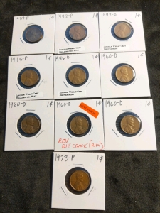 10) Pennies 1937-1973, 1960 Mint Error