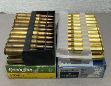 (20) Remington 270 Win. 130 Grain Ammunition Cartridges, (13) 270 Win. 130 Grain Ammunition Cartridges