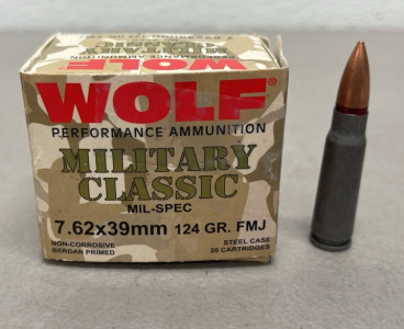 (17) Rounds Wolf 7.62 x 39mm 124 Grain FMJ Ammunition Cartridges