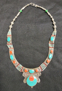 Beautiful Large Blue Turquoise & Red Coral Necklace