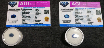 (2) Certified Natural Gemstones w/COA's; 2.00ct. Blue Sapphire & 2.05ct. Bicolor Pariaba Tourmaline