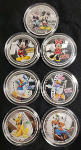(7) Disney "Mickey Mouse Characters" Silver Plated Collectable Coins