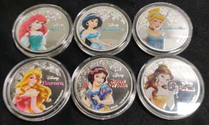 (6) Disney "Princess" Silver Plated Collectable Coins