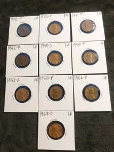 (10) Pennies 1918-1968 D,P Series