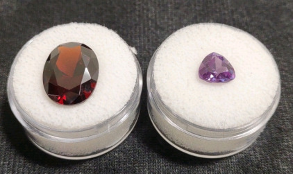 (1) 10.95ct. Pigeon Blood Red Ruby VVS Faceted Diamond Cut Gemstone & (1) 2.40ct. Natural Alexandrite 8mm. Faceted Trillion Cut Gemstone