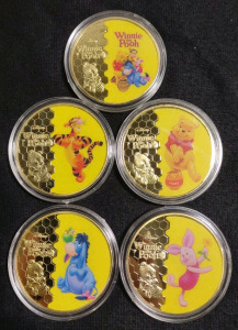 (5) Disney "Pooh & Friends" Gold Plated Collectable Coins
