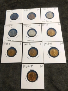 10) Pennies 1941-1952, 1943 Steel Pennies