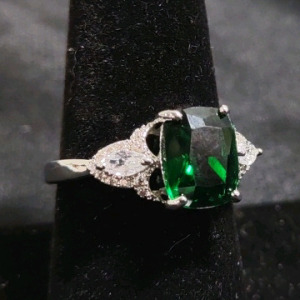 Size 9 Faceted Emerald Cut 925. Ring