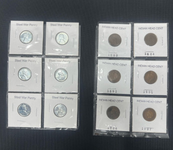 (6) Steel War Pennies (6) Indian Head Cents