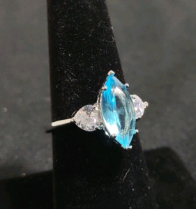 Size 8 White & Aquamarine Princess Cut Topaz Ring