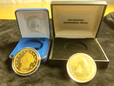 1976 American Revolution Bicentennial Thomas Jefferson Coin and 1849 Liberty 20$ Double Eagle Coin Copy