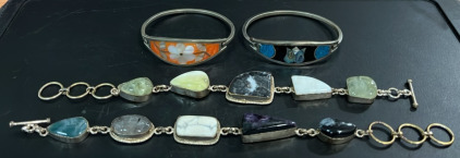 (2) Stamped 925 Silver Bracelets (2) Gem Bracelets