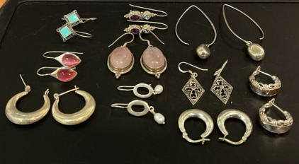 (10) Assorted Pairs of 925 Sterling Silver Stamped Earings