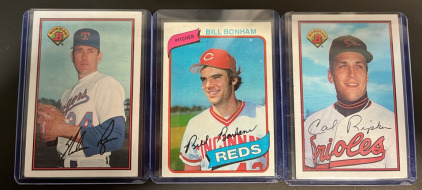 (1) Signed Nolan Ryan Baseball Card (1) Signed Bill Bonham Baseball Card (1) Signed Cal Ripken Baseball Card