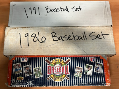 (1) 1991 Vintage MLB Baseball Cards Set (1) 1986 Vintage MLB Baseball Cards Set (1) 1992 Vintage MLB Baseball Cards Sets