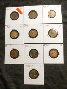 10) Pennies 1899-1958, 1899 Mint Error